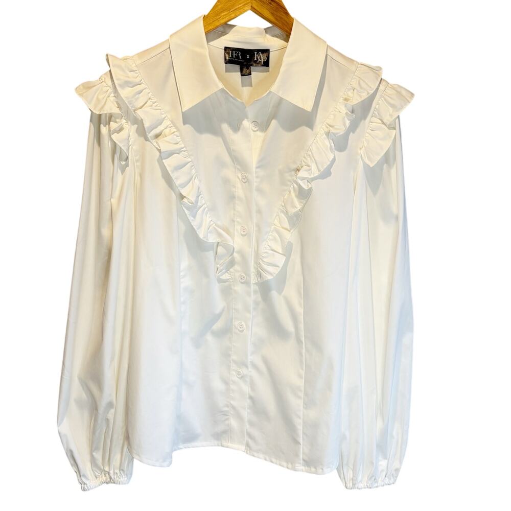 Harlem's Fashion Row X Kaphill Collection White Ruffle Button Down - size XL